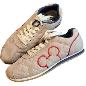 Disney Mickey Mouse Canvas Tie Sneaker Shoe Tan & Red Non-Slip Soles Tokyo 9C/W